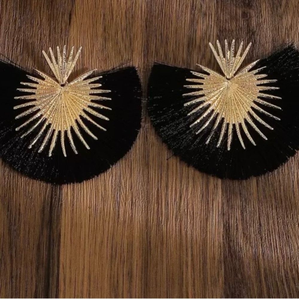 Black and Gold Fan Earrings